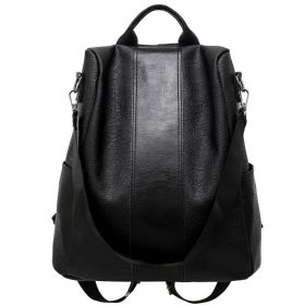 Women's solid color large capacity backpack (Color: BLACK)