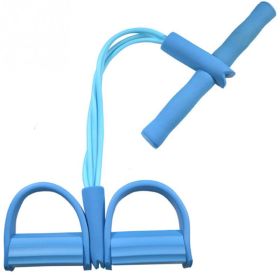 Natural Latex Foot Pedal Elastic Pull Rope with Handle Fitness Equipment Bodybuilding Expander (Color: Blue)