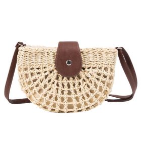 One-Shoulder Saddle Bag Fashion Messenger Straw Bag (Color: Beige)