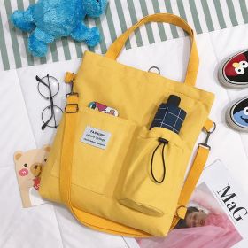 Harajuku Canvas Bags Students Handbag With Pockets Preppy Buckpack Shoulder Bag For Women (Color: YELLOW)