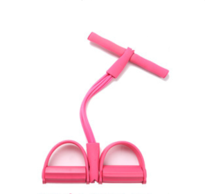 Natural Latex Foot Pedal Elastic Pull Rope with Handle Fitness Equipment Bodybuilding Expander (Color: Pink)