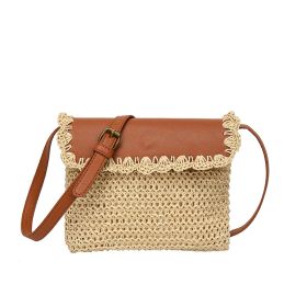 Women's Straw Mori Style Western Style All-matching Beach Crossbody Bag (Option: Beige With Brown)