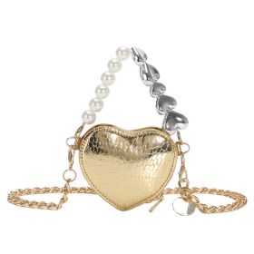 Mini Love-shape Pearls Handbag Fashion Cute Chain Lipstick Bag Women's Bright Candy Color Shoulder Messenger Bag (Color: Gold)