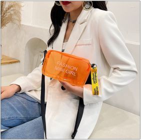 Transparent Square Fashion Trend Jelly Single Shoulder Diagonal Cross Bag (Color: orange)