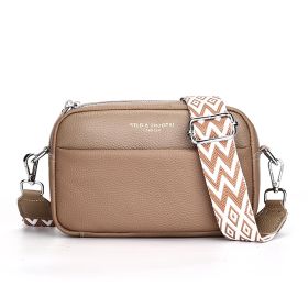 Fashion Simple Shoulder Messenger Bag Top Layer Cowhide Small Square Bag (Color: Khaki)