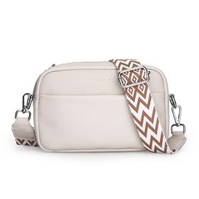 Fashion Simple Shoulder Messenger Bag Top Layer Cowhide Small Square Bag (Color: White)