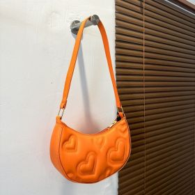 Women's Solid Color Love Embroidered Shoulder Bag (Color: orange)