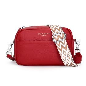 Fashion Simple Shoulder Messenger Bag Top Layer Cowhide Small Square Bag (Color: Red)