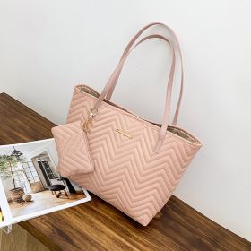 Women's Fashionable Wave Pattern Diamond Plaid Embroidered Shoulder Bag (Color: Pink)