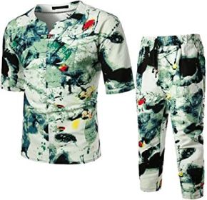 Floral Tracksuits for Men Casual Button Down Short Sleeve Hawaiian Shirts and Shorts Suits (Color: green2, size: M)