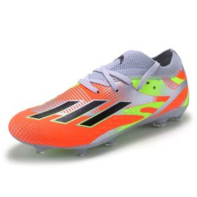 New men's and women's outdoor spike football shoes sports shoes youth training shoes competition shoes (Color: Orange/spikes, size: 38)