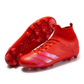 New high top football shoes men's and women's TF broken nails middle school students AG long nails sports training game football shoes (Color: Red (spike), size: 35)