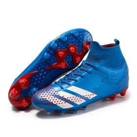 New high top football shoes men's and women's TF broken nails middle school students AG long nails sports training game football shoes (Color: Blue (spike), size: 43)