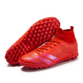 New high top football shoes men's and women's TF broken nails middle school students AG long nails sports training game football shoes (Color: Red (broken nail), size: 36)