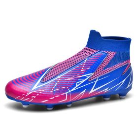 Men's and women's new football shoes youth students AG spikes high tops breathable lawn professional training shoes (Color: Sapphire blue (spike), size: 36)