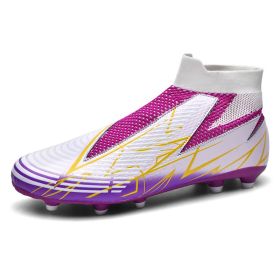 Men's and women's new football shoes youth students AG spikes high tops breathable lawn professional training shoes (Color: Purple (spike), size: 41)