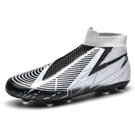 Men's and women's new football shoes youth students AG spikes high tops breathable lawn professional training shoes (Color: White black (spike), size: 38)