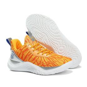 Summer men's basketball shoes net surface breathable student training shoes soft soled men's and women's sports shoes 36~45 (Color: orange, size: 41)