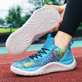 Summer men's basketball shoes net surface breathable student training shoes soft soled men's and women's sports shoes 36~45 (Color: Blue, size: 41)