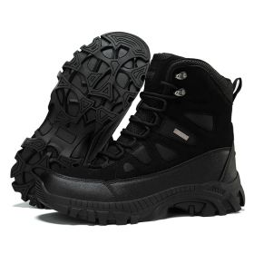 Men's winter new large size outdoor field training field training boots Hiking shoes Hiking shoes men's ankle boots (Color: BLACK, size: 46)