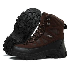 Men's winter new large size outdoor field training field training boots Hiking shoes Hiking shoes men's ankle boots (Color: Brown, size: 42)