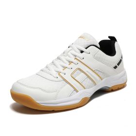 Badminton shoes Men's and women's professional comfortable breathable fashion tennis shoes Badminton shoes competition training sports couple shoes Me (Color: White gold, size: 38)