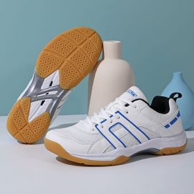 Badminton shoes Men's and women's professional comfortable breathable fashion tennis shoes Badminton shoes competition training sports couple shoes Me (Color: White and blue, size: 38)