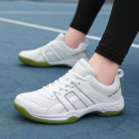 Badminton shoes Men's and women's professional comfortable breathable fashion tennis shoes Badminton shoes competition training sports couple shoes Me (Color: White grey, size: 39)